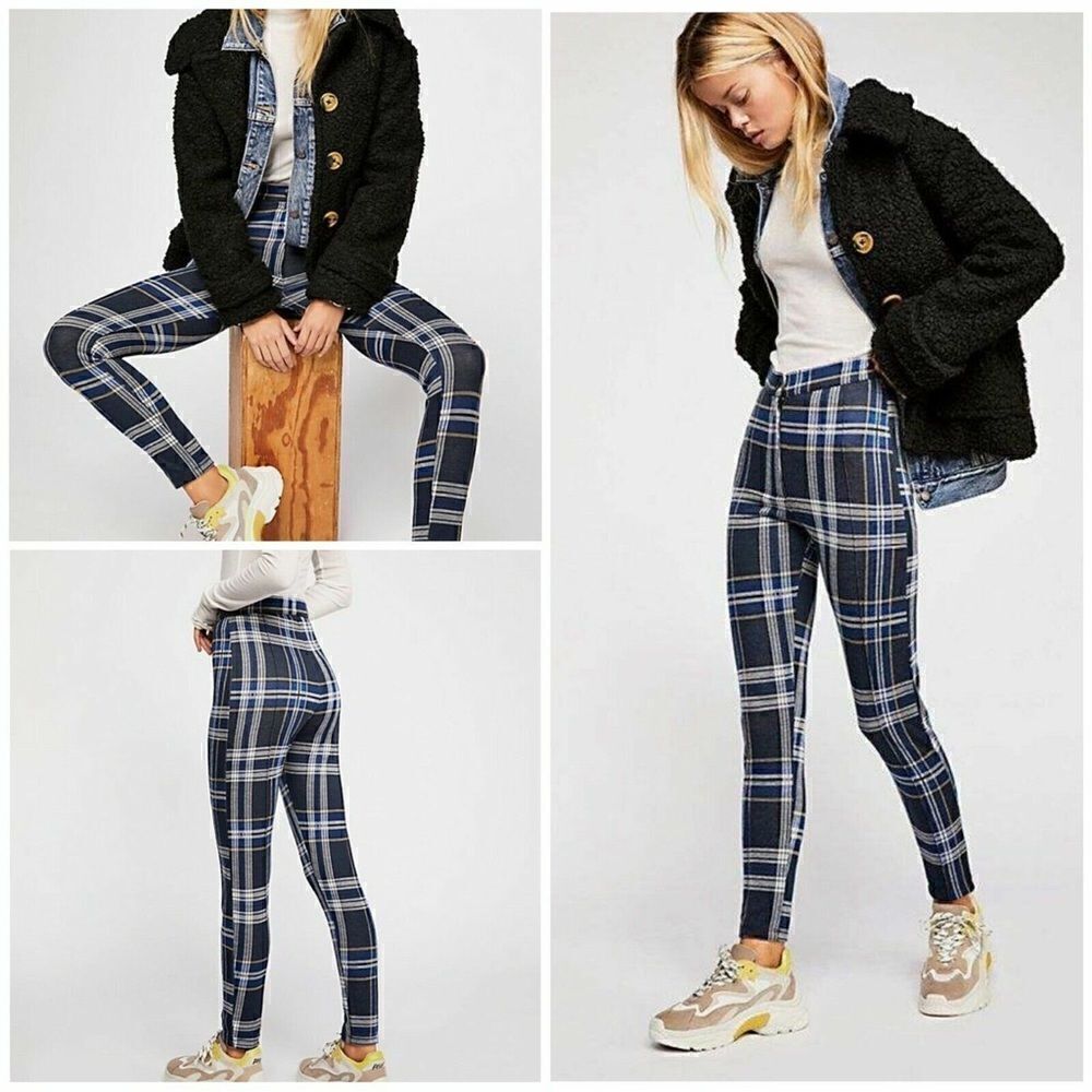 Free People Carnaby Plaid Pant in Blue Combo